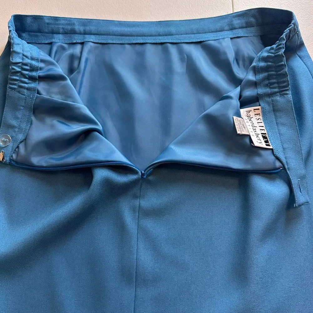Leslie Fay Haberdashery Petite Blue Skirt Suit 2 Pc Set Size 16P Career